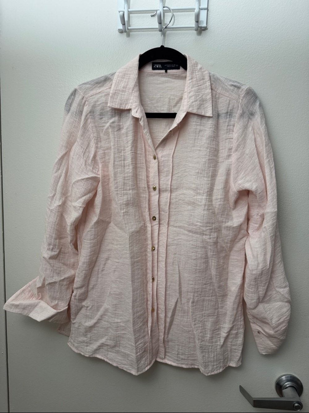 Zara Pale Pink Gauze Button-Up Blouse